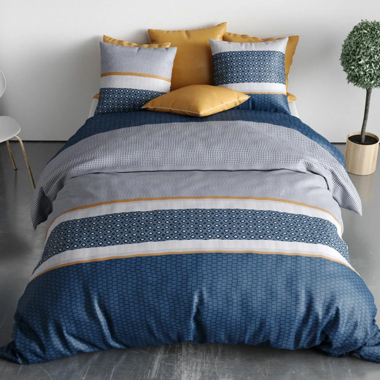 Atelier du Coton Parure housse de couette Zante bleue