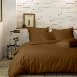 Sale Home Collection Parure housse de couette 100% Percale de Coton ocre