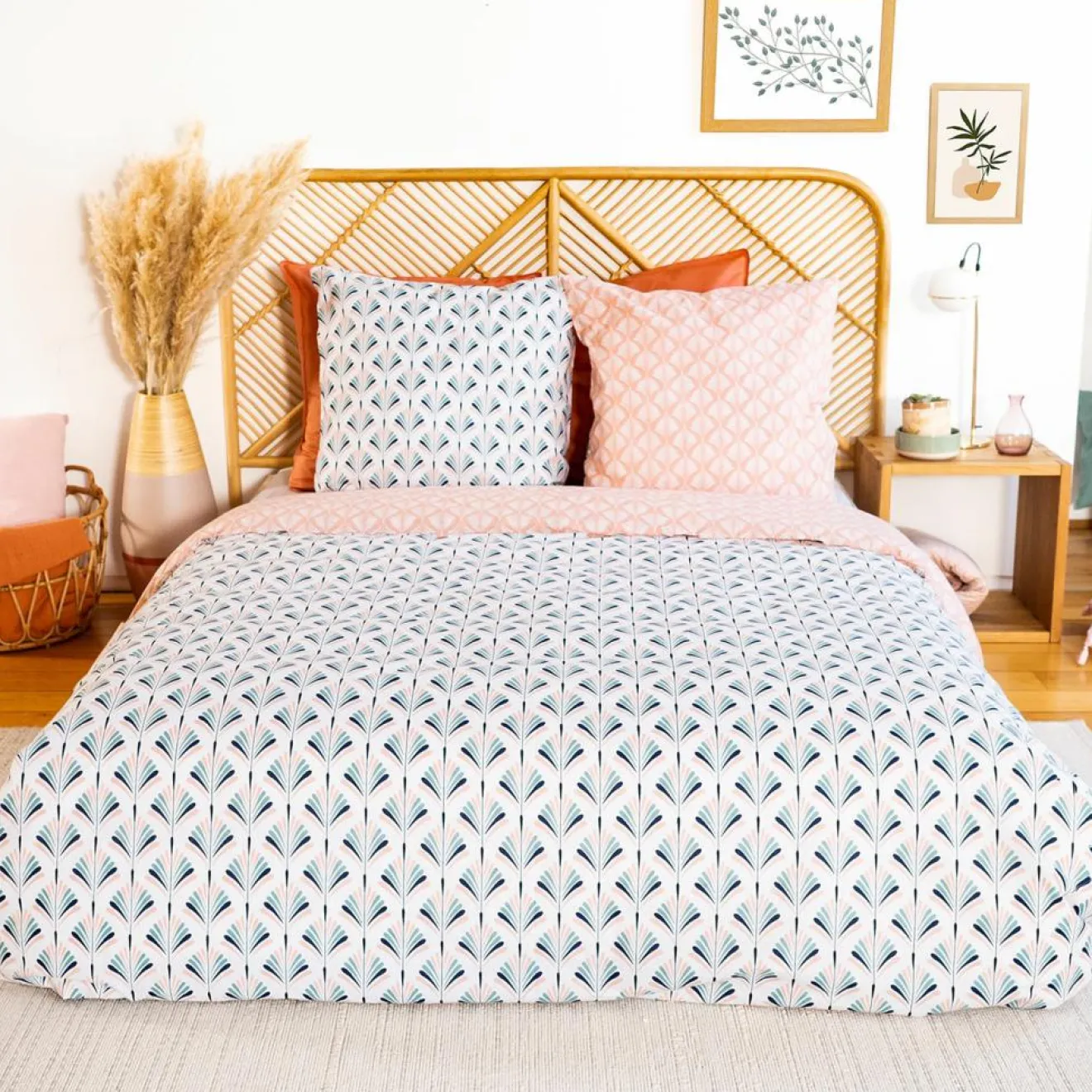 Outlet Home Collection Parure Housse de Couette blanc/rose