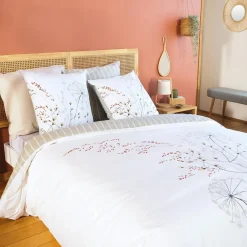Home Collection Parure housse de couette Soliflore blanche