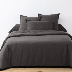 Blanc Passion Parure housse de couette unie gris foncé
