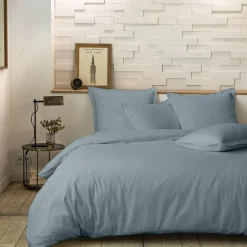 Home Collection Parure housse de couette 100% Percale de Coton azur