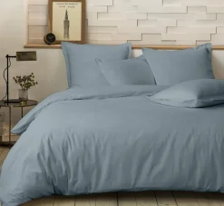 Home Collection Parure housse de couette 100% Percale de Coton azur