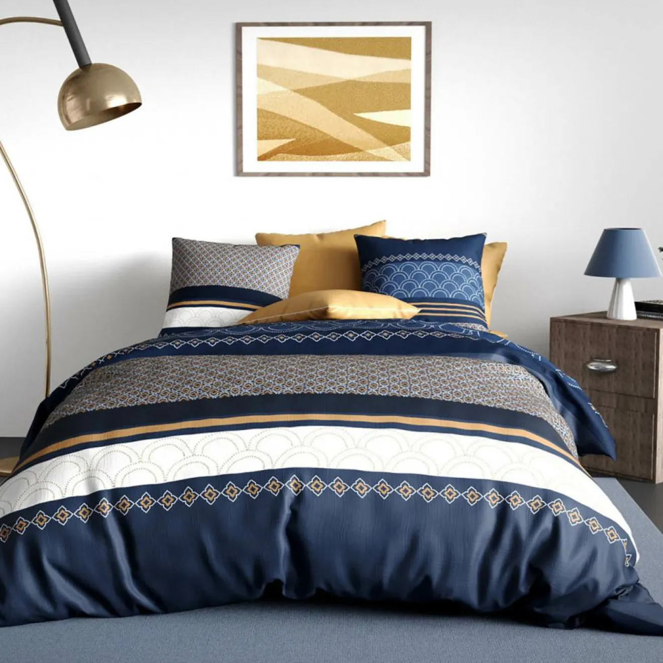 Clearance My Home Collection Parure housse de couette Kalypso bleue