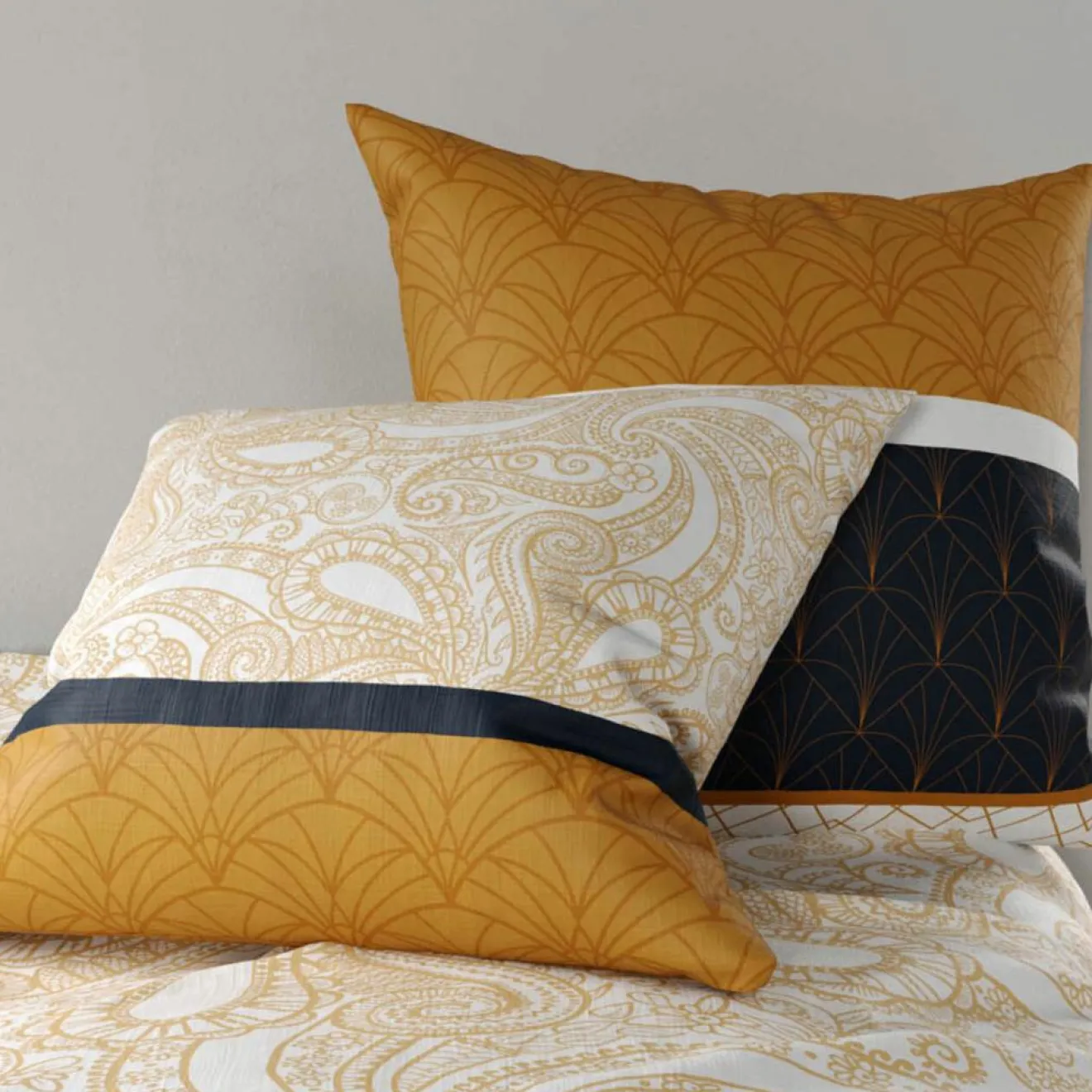 My Home Collection Parure housse de couette Felora jaune