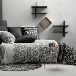 My Home Collection Parure housse de couette Pavage noire