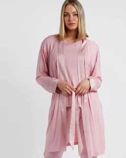 Outlet Admas Peignoir maille satinée à bandes pétale