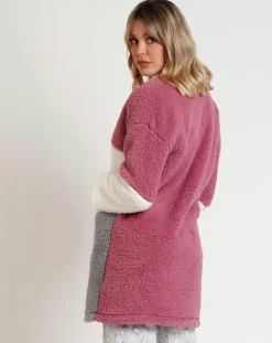 Femme Admas Peignoir rayé Bunnies on the Moon D rose ancien