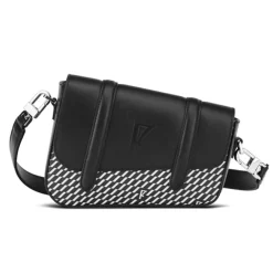 Femme Maison Faret Petit Sac en Toile enduite & Cuir Bordeaux noir/blanc - 14x19x4.5 cm