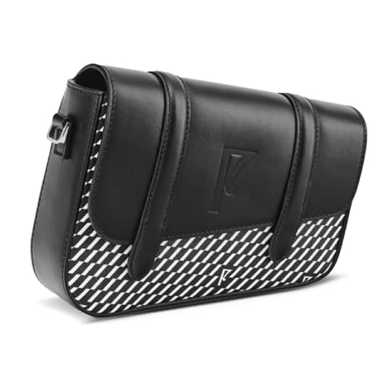 Femme Maison Faret Petit Sac en Toile enduite & Cuir Bordeaux noir/blanc - 14x19x4.5 cm