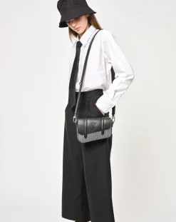 Femme Maison Faret Petit Sac en Toile enduite & Cuir Bordeaux noir/blanc - 14x19x4.5 cm