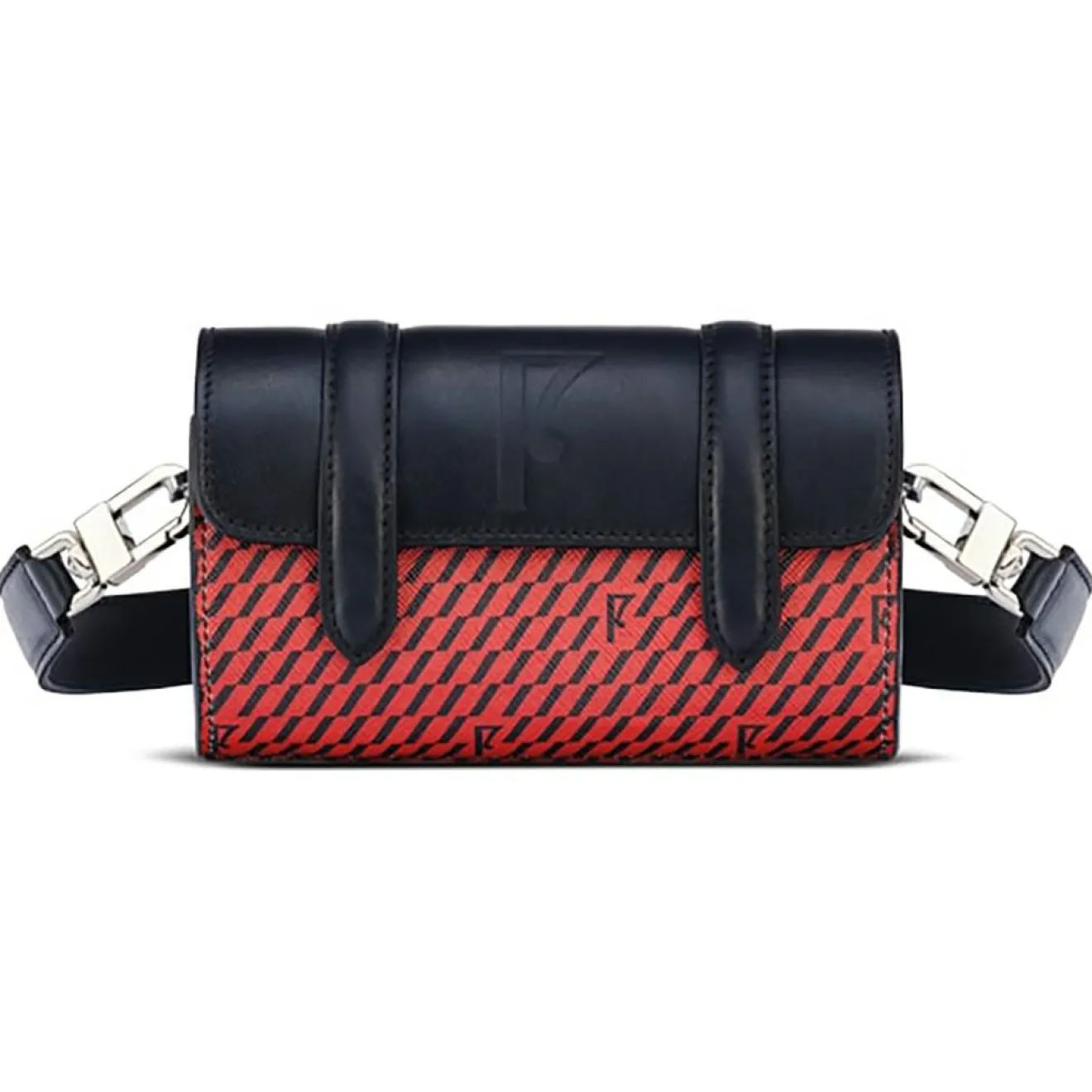 Maison Faret Petit Sac en Toile enduite & Cuir Cyclo rouge/noir - 10x17x17 cm