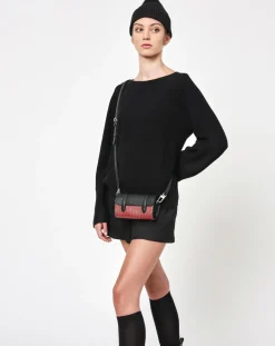 Maison Faret Petit Sac en Toile enduite & Cuir Cyclo rouge/noir - 10x17x17 cm