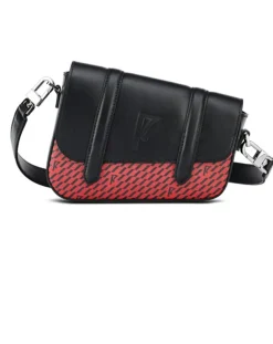 Femme Maison Faret Petit Sac en Toile enduite & Cuir Bordeaux rouge/noir - 14x19x4.5 cm