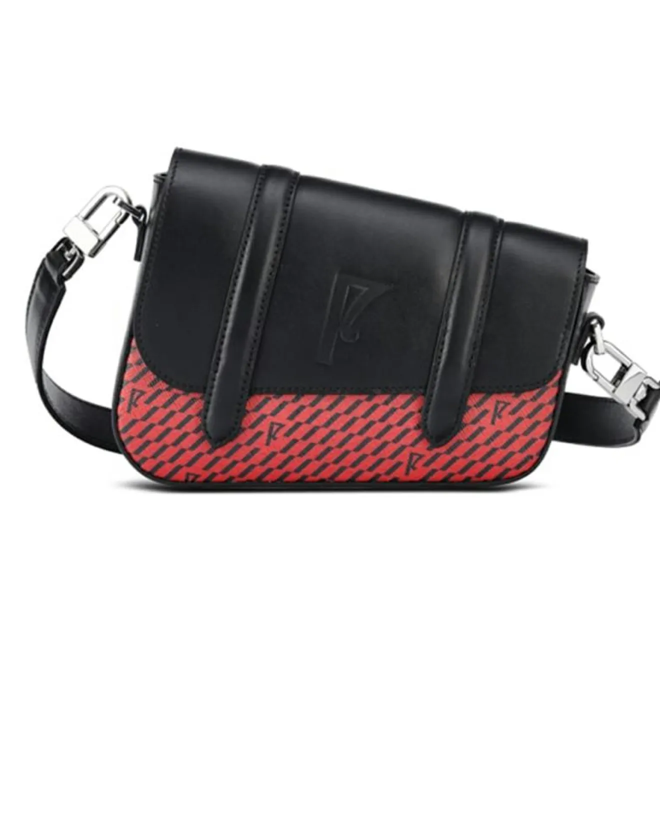 Femme Maison Faret Petit Sac en Toile enduite & Cuir Bordeaux rouge/noir - 14x19x4.5 cm