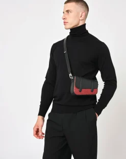 Femme Maison Faret Petit Sac en Toile enduite & Cuir Bordeaux rouge/noir - 14x19x4.5 cm