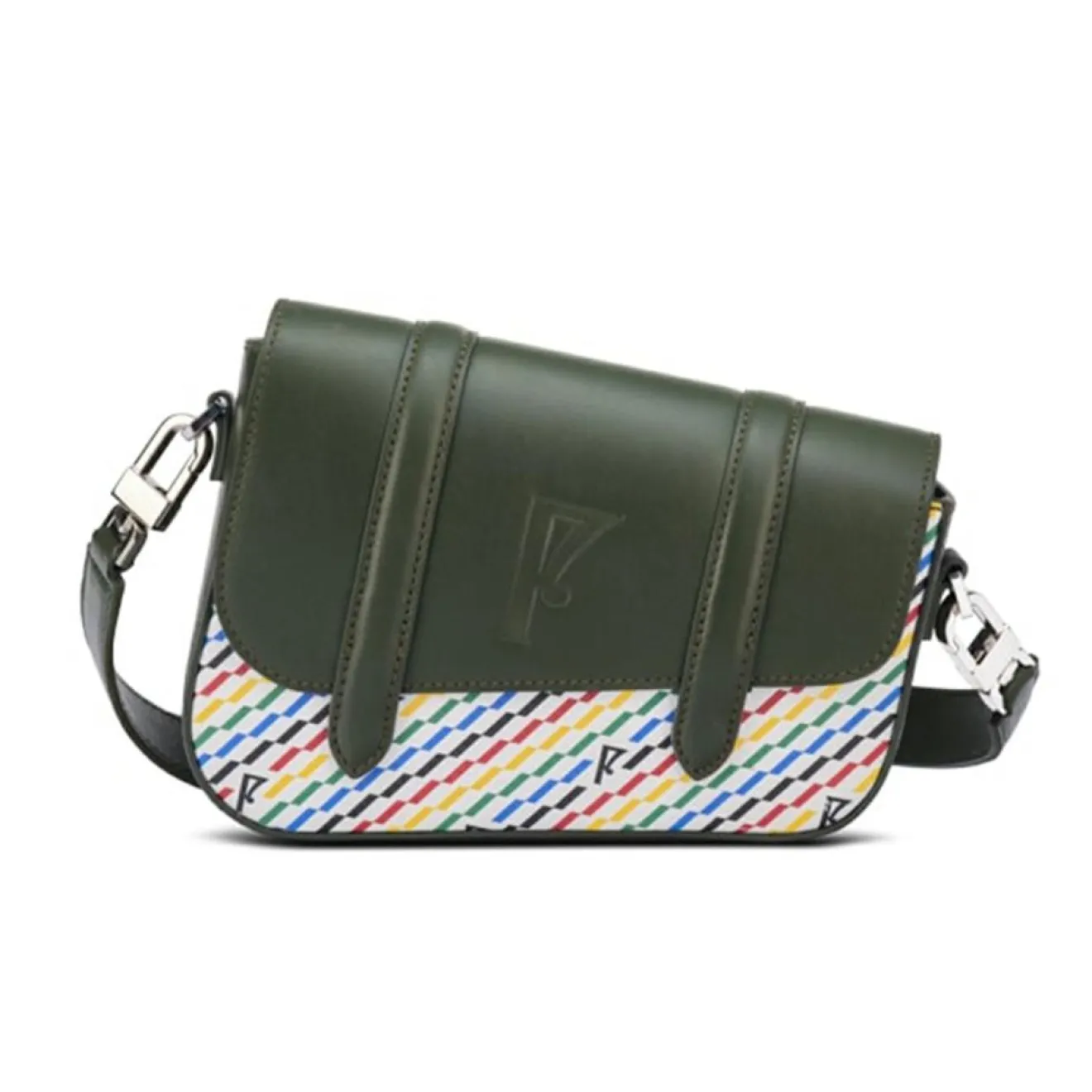 Femme Maison Faret Petit Sac en Toile enduite & Cuir Bordeaux noir/multicolore - 14x19x4.5 cm