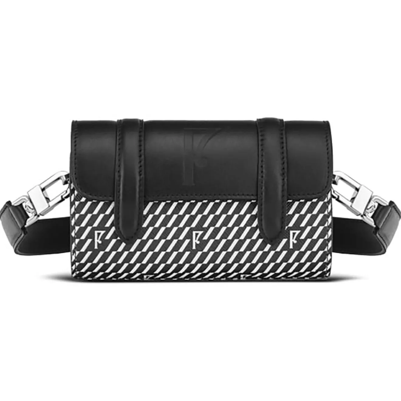 Hot Maison Faret Petit Sac en Toile enduite & Cuir Cyclo noir/blanc - 10x17x4.5 cm