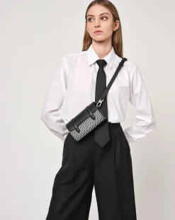 Hot Maison Faret Petit Sac en Toile enduite & Cuir Cyclo noir/blanc - 10x17x4.5 cm