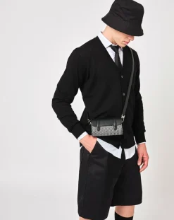 Hot Maison Faret Petit Sac en Toile enduite & Cuir Cyclo noir/blanc - 10x17x4.5 cm