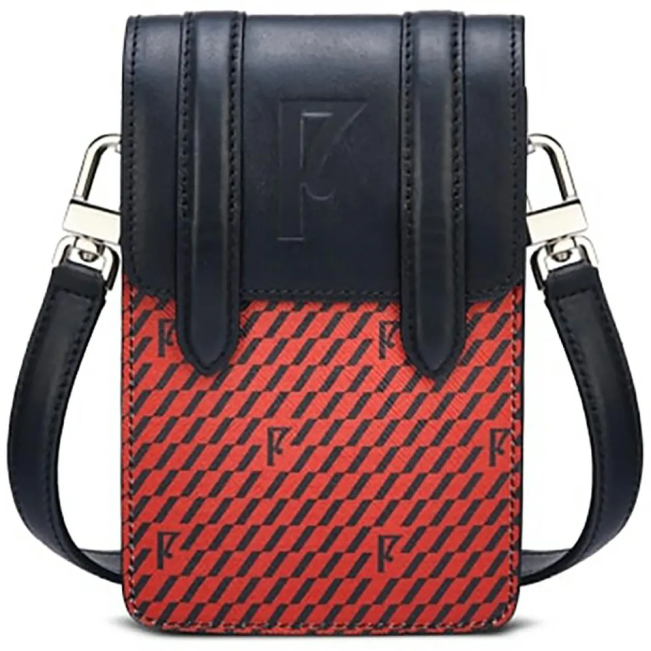 Sale Maison Faret Petit Sac en Toile enduite & Cuir Arguin rouge/noir - 18x11.5x3 cm