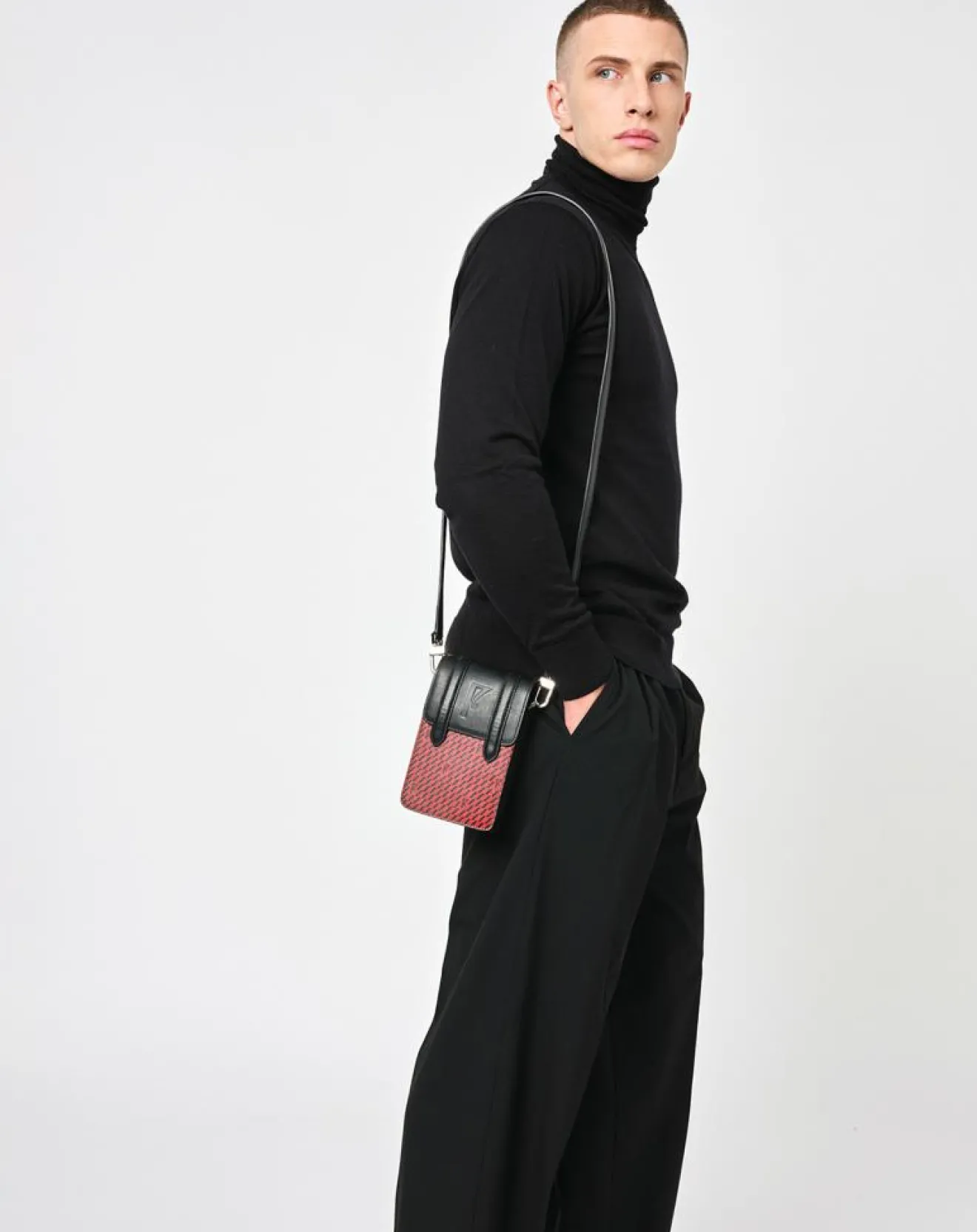 Sale Maison Faret Petit Sac en Toile enduite & Cuir Arguin rouge/noir - 18x11.5x3 cm