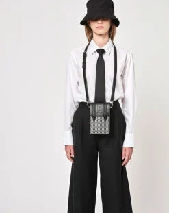 Clearance Maison Faret Petit Sac en Toile enduite & Cuir Arguin noir/blanc - 18x11.5x3 cm