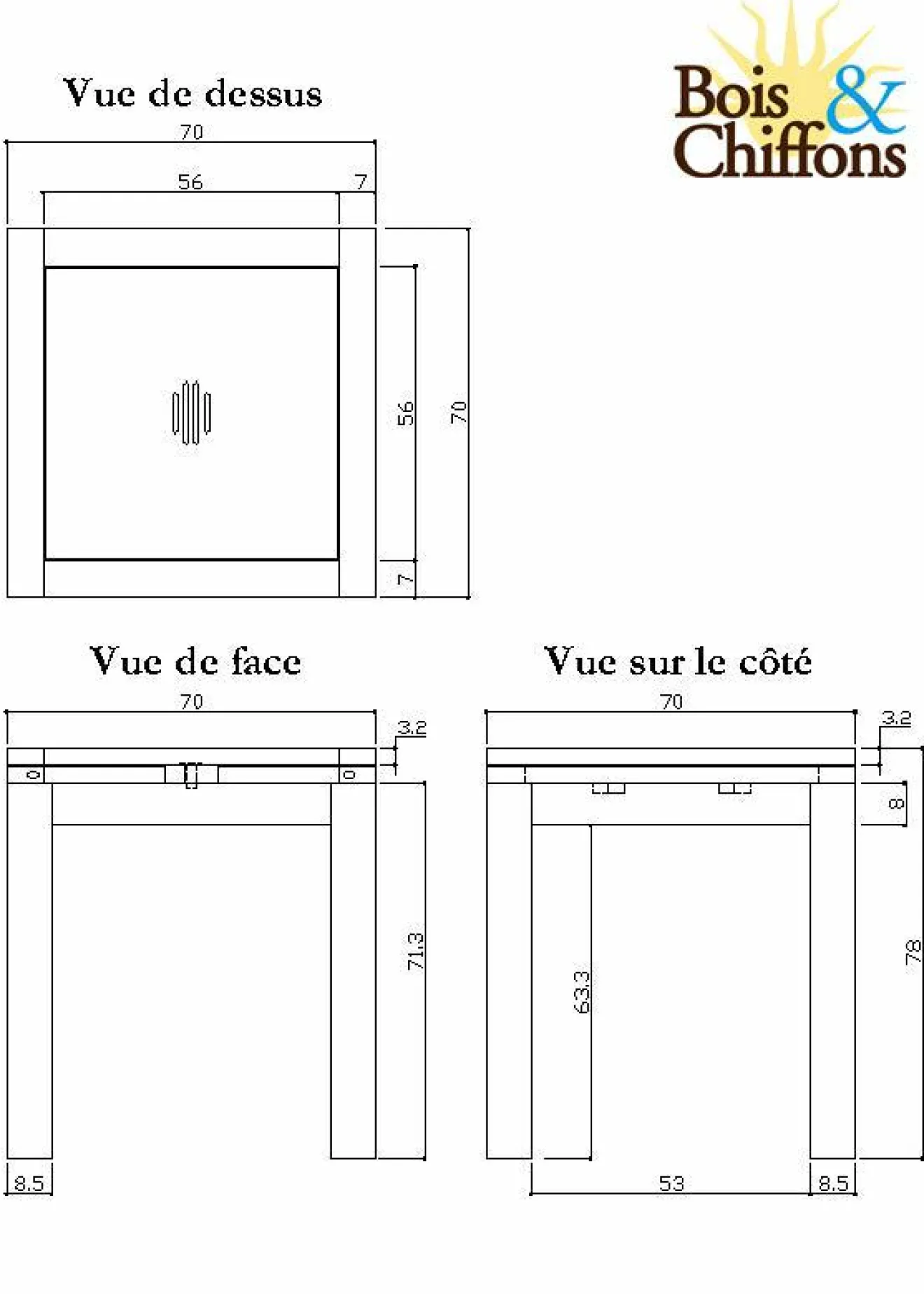 New Bois & Chiffons Petite table à manger carrée allonge 70 Acacia Gordon Naturel - 70x70x78 cm