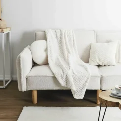 Home Deco Factory Plaid effet chevron blanc - 120x150 cm