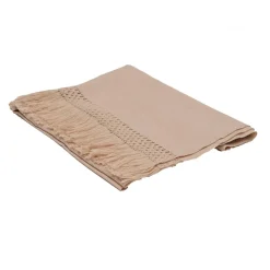 Bed and Philosophy Plaid en coton & laine détails macramé rose 90x200cm