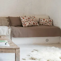 Bed and Philosophy Plaid en coton & laine et détails macramé marron 90x200cm