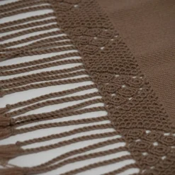 Bed and Philosophy Plaid en coton & laine et détails macramé marron 90x200cm