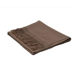 Bed and Philosophy Plaid en coton & laine et détails macramé marron 90x200cm