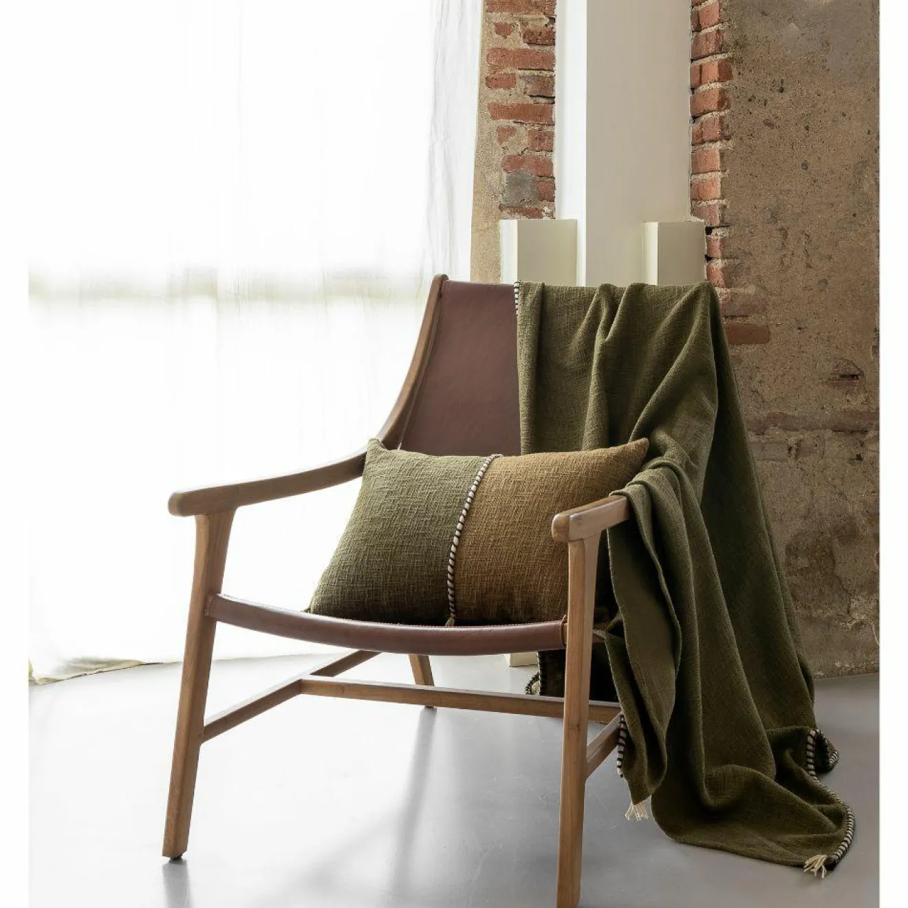 Bed and Philosophy Plaid en coton flammé vert 140x220cm