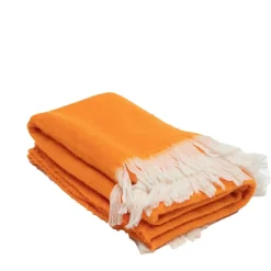 Bed and Philosophy Plaid en laine finitions frangées orange 135x230cm