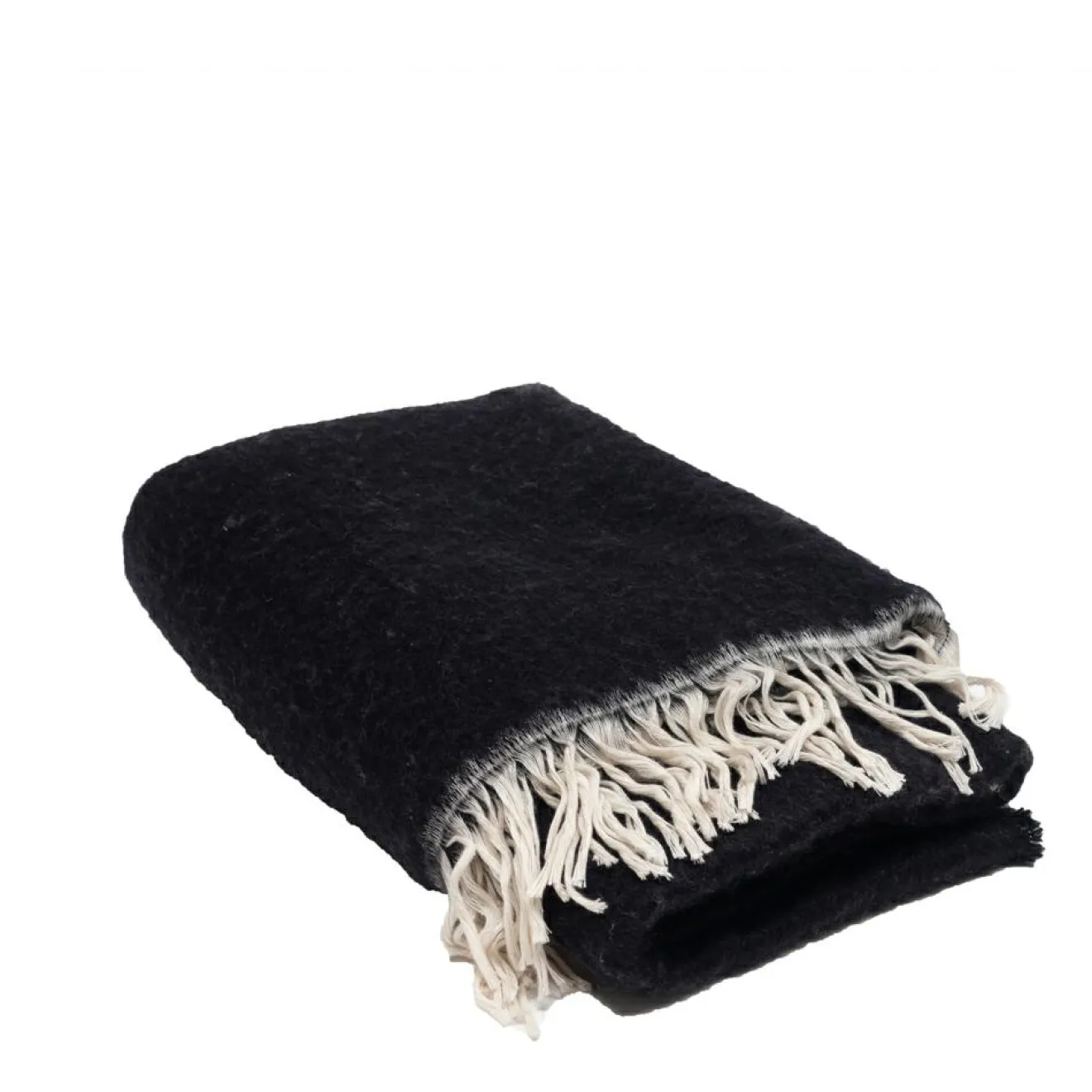 Outlet Bed and Philosophy Plaid en laine finitions frangées noir 135x230cm