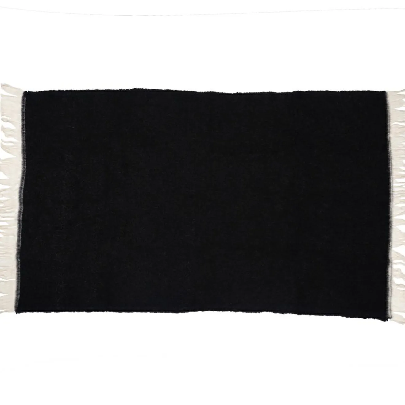 Outlet Bed and Philosophy Plaid en laine finitions frangées noir 135x230cm