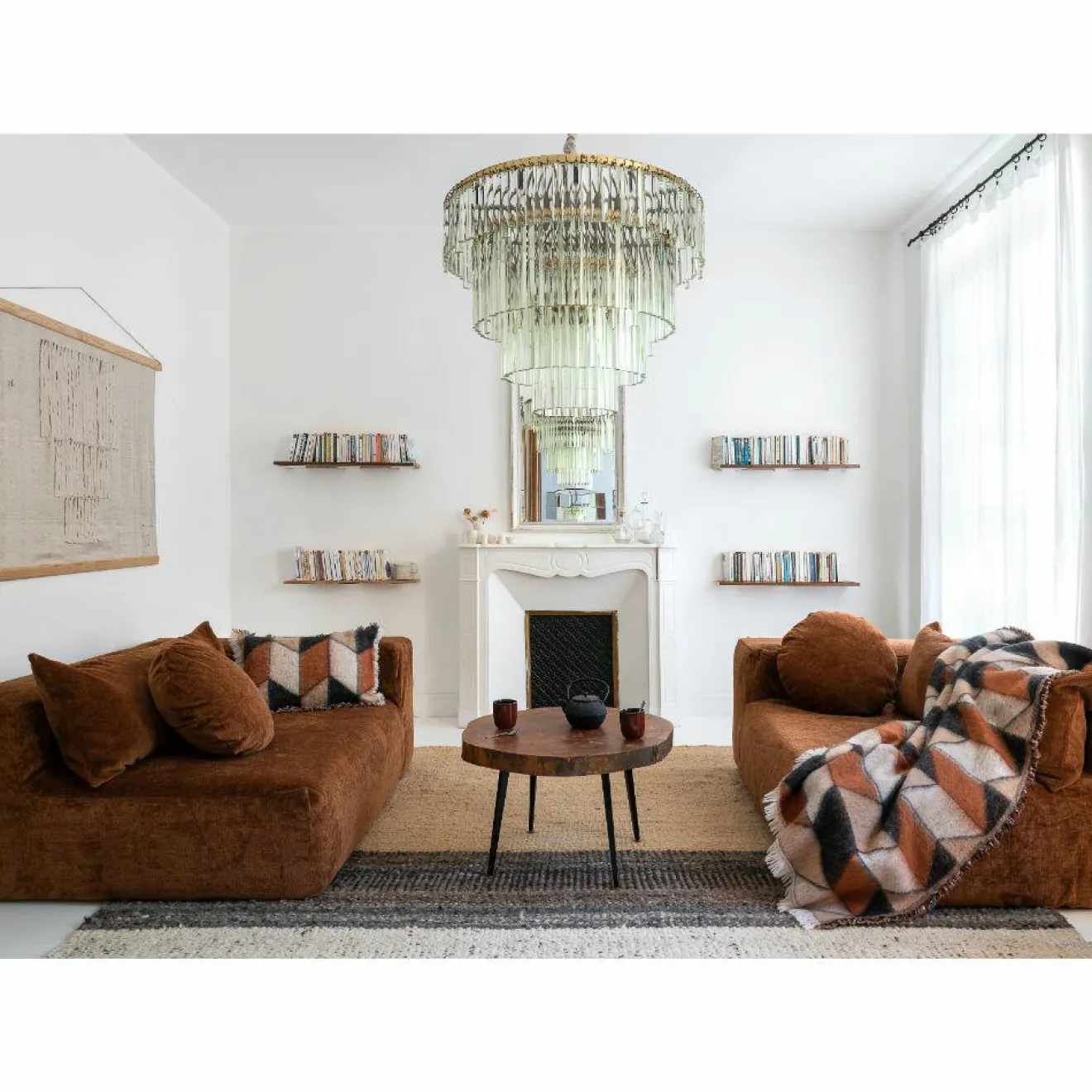 Clearance Bed and Philosophy Plaid en laine motif 70s marron 135x230cm