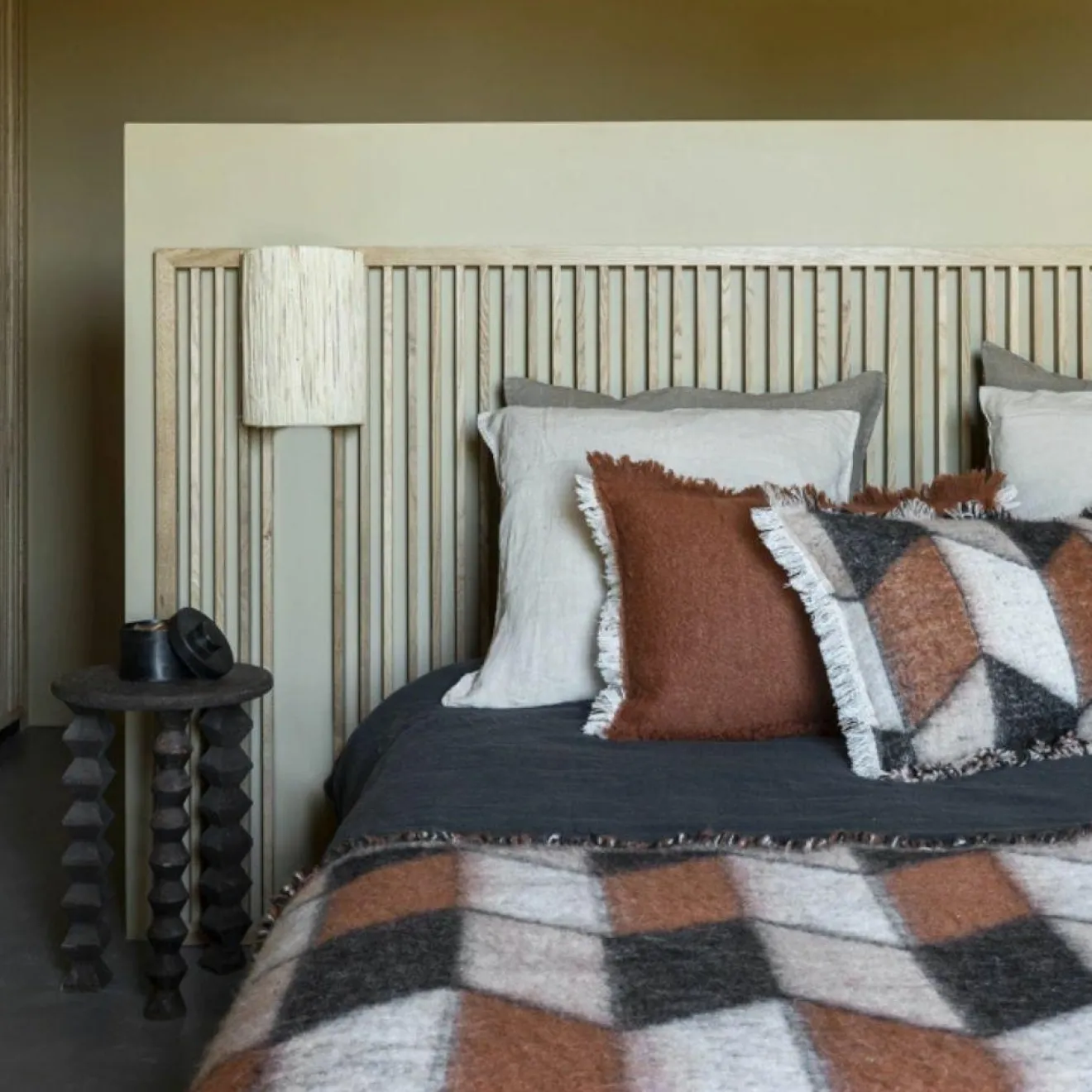 Clearance Bed and Philosophy Plaid en laine motif 70s marron 135x230cm