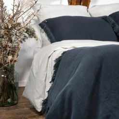 Bed and Philosophy Plaid en lin & coton finitions frangées noir 150x180cm