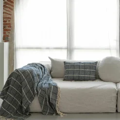 Bed and Philosophy Plaid en lin et coton bleu 135x200cm