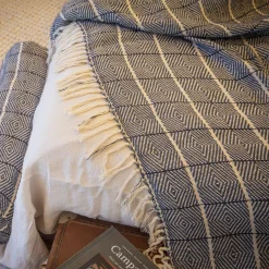 Bed and Philosophy Plaid en lin et coton bleu 135x200cm