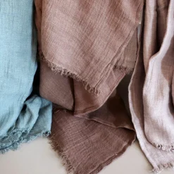 Sale Bed and Philosophy Plaid en lin lavé finitions frangées marron 150x180cm