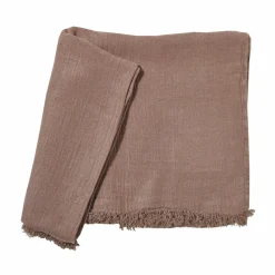 Sale Bed and Philosophy Plaid en lin lavé finitions frangées marron 150x180cm