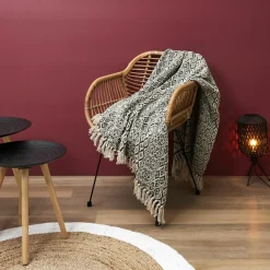 Home Deco Factory Plaid ethnique frange motif carreaux ecru/noir - 150x120 cm