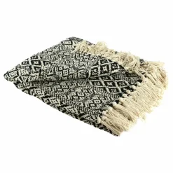 Home Deco Factory Plaid ethnique frange motif carreaux ecru/noir - 150x120 cm