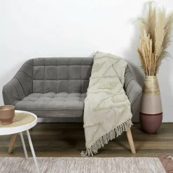 Home Deco Factory Plaid ethnique relief losange beige - 150x120 cm