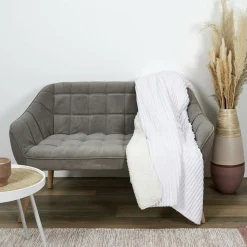 Home Deco Factory Plaid flanelle cotelé sherpa écru - 180x220 cm