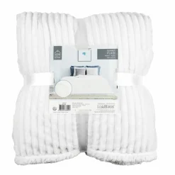 Home Deco Factory Plaid flanelle cotelé sherpa écru - 180x220 cm