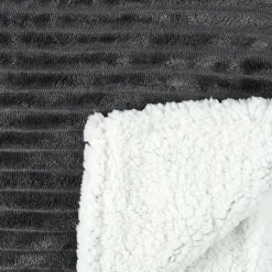 Home Deco Factory Plaid flanelle cotelé sherpa gris - 180x220 cm